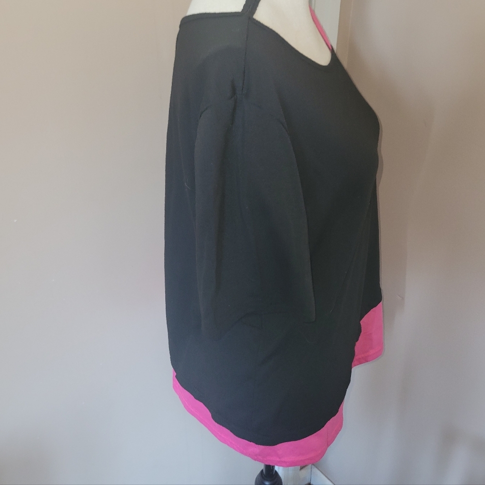 Women’s Cold Shoulder Black Top with Pink Accent - Picture 4 of 7